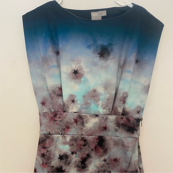 NWOT ASOS size 6 MIDI dress with asymmetrical hemline with watercolor effect - Picture 4 of 16